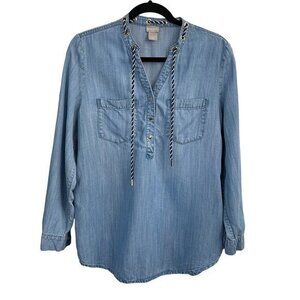 Chico's  Chambray Nautical Denim Long Sleeve Top Size M/8